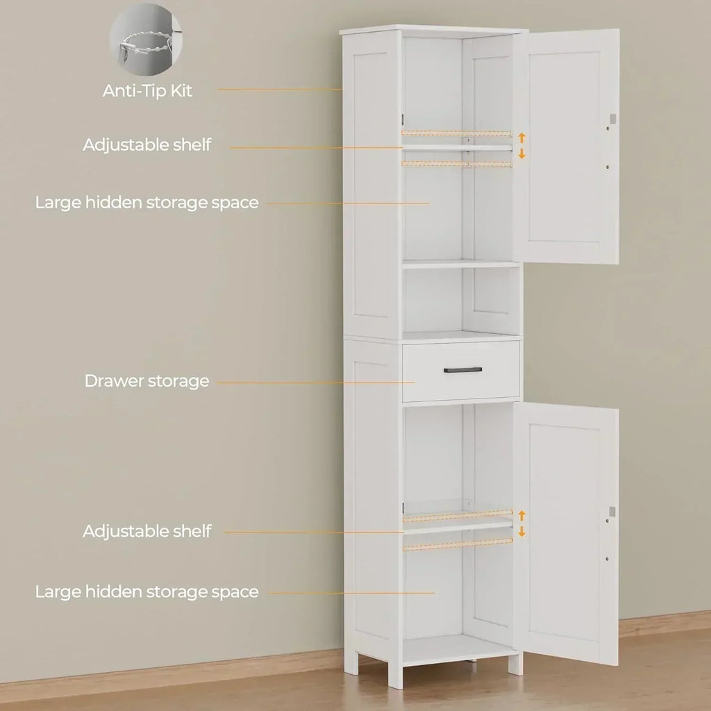 Homhedy 67" H Tall Bathroom Storage Cabinet with 2 Barn Doors and 1 Drawer Narrow Storage Unit
