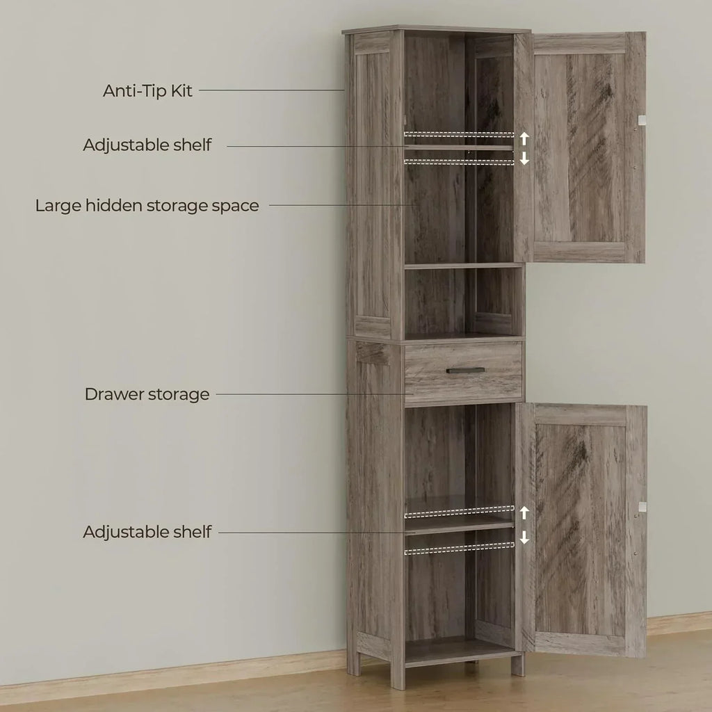 Homhedy 67" H Tall Bathroom Storage Cabinet with 2 Barn Doors and 1 Drawer Narrow Storage Unit