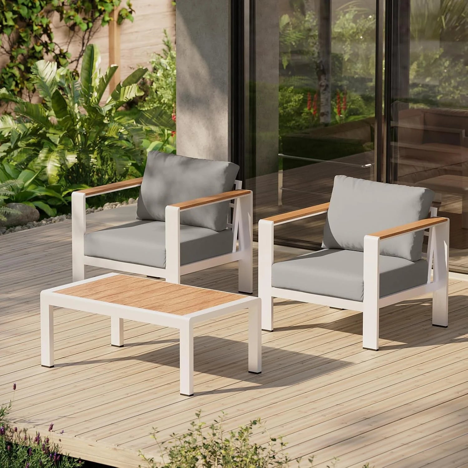 Aluminum Outdoor Patio Furniture Set with Coffee Table, 4 Piece Patio Conversation Sets with Washable Thick Cushions