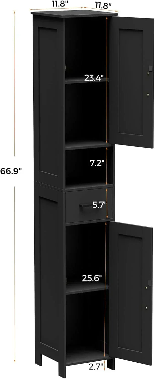 Homhedy 67" H Tall Bathroom Storage Cabinet with 2 Barn Doors and 1 Drawer Narrow Storage Unit