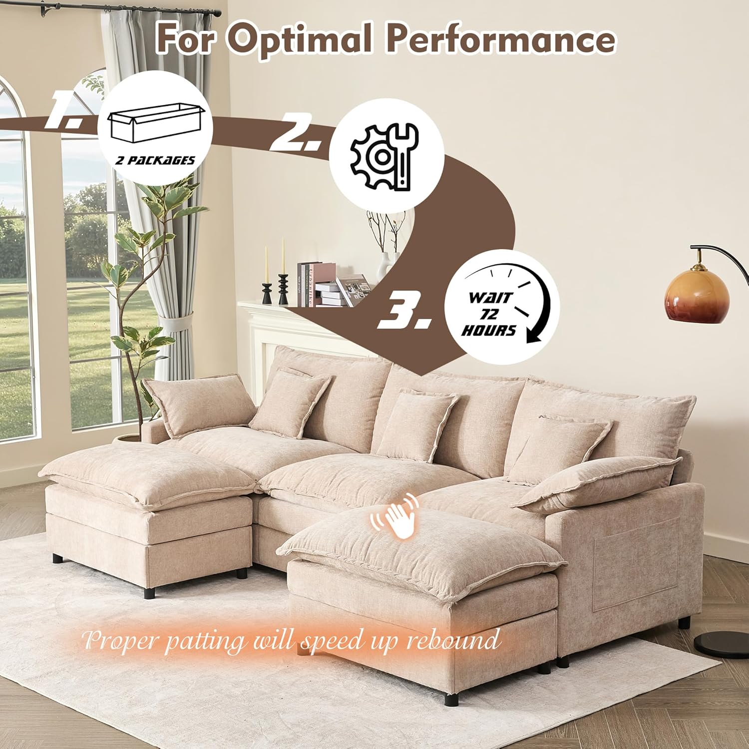 108" U-shaped sofa modular sofa Comfortable cloud sofa