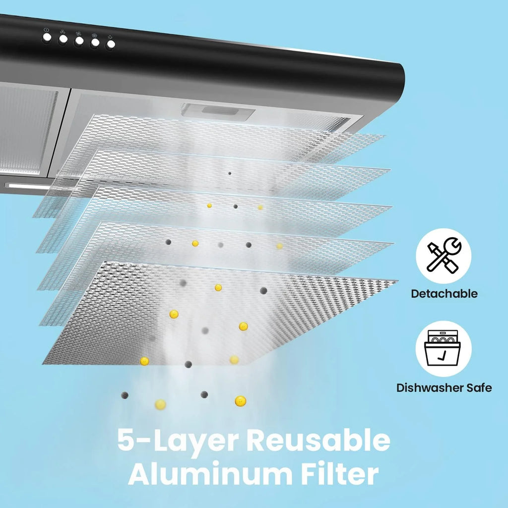 Comfee 30" Under Cabinet Ducted/Ductless Convertible Slim Vent Durable Stainless Steel Kitchen Reusable Filter