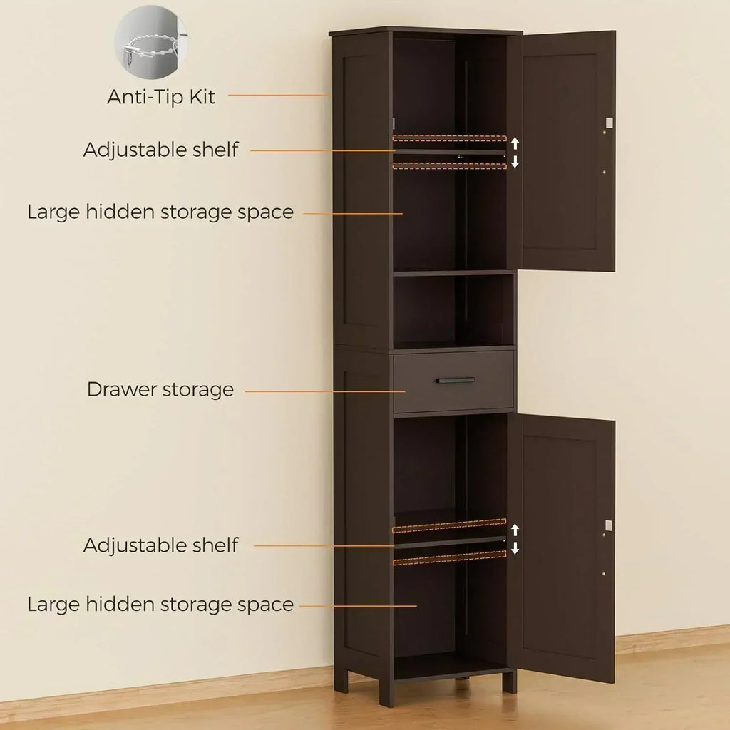 Homhedy 67" H Tall Bathroom Storage Cabinet with 2 Barn Doors and 1 Drawer Narrow Storage Unit