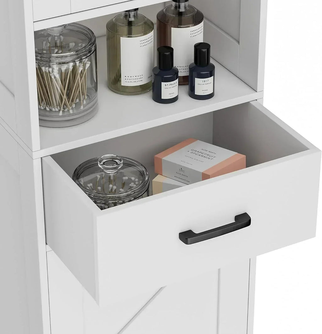 Homhedy 67" H Tall Bathroom Storage Cabinet with 2 Barn Doors and 1 Drawer Narrow Storage Unit