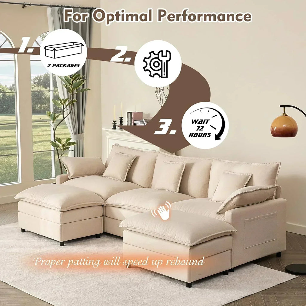108" U-shaped sofa modular sofa three-seater comfortable cloud sofa