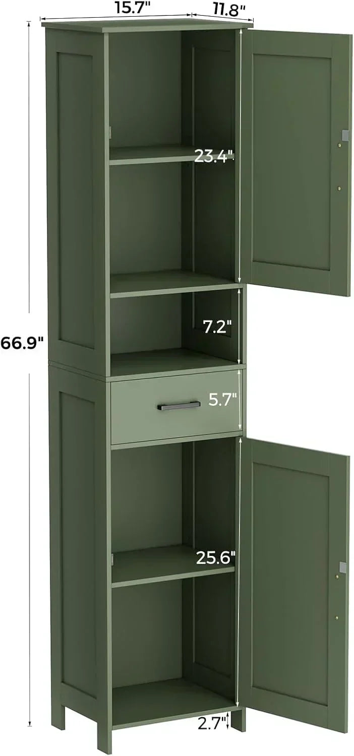 Homhedy 67" H Tall Bathroom Storage Cabinet with 2 Barn Doors and 1 Drawer Narrow Storage Unit