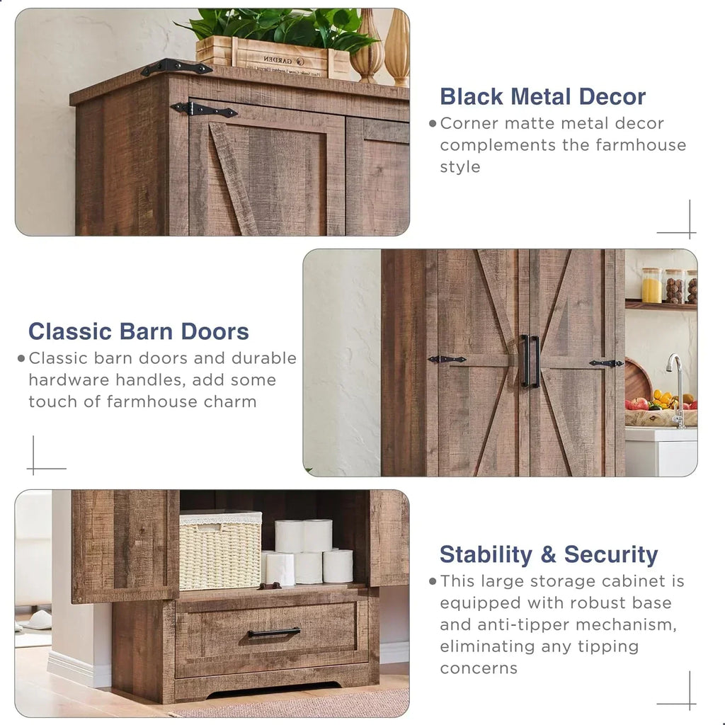 JXQTLINGMU Farmhouse Kitchen Pantry 72" Tall Wood Kitchen Storage Cabinet Adjustable Shelves