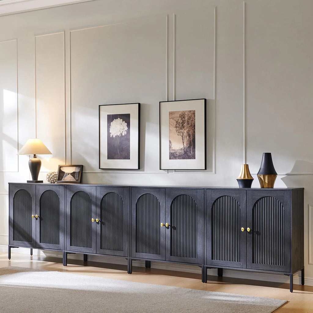 IFGET Modern Buffet Cabinet with Storage 92.63" W Fluted Arched Sideboard Cabinet
