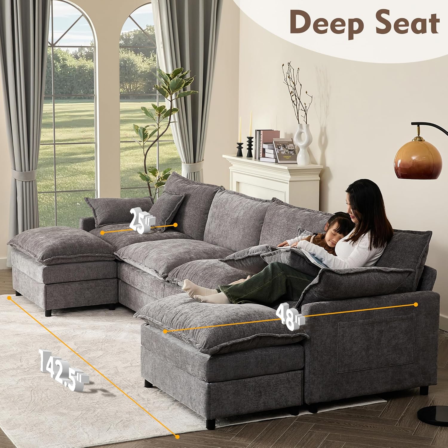 108" U-shaped sofa modular sofa three-seater comfortable cloud sofa