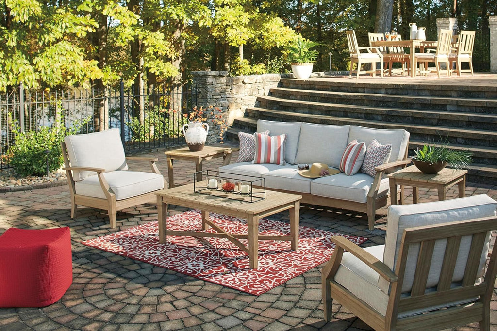 Coastal view outdoor terrace eucalyptus sofa