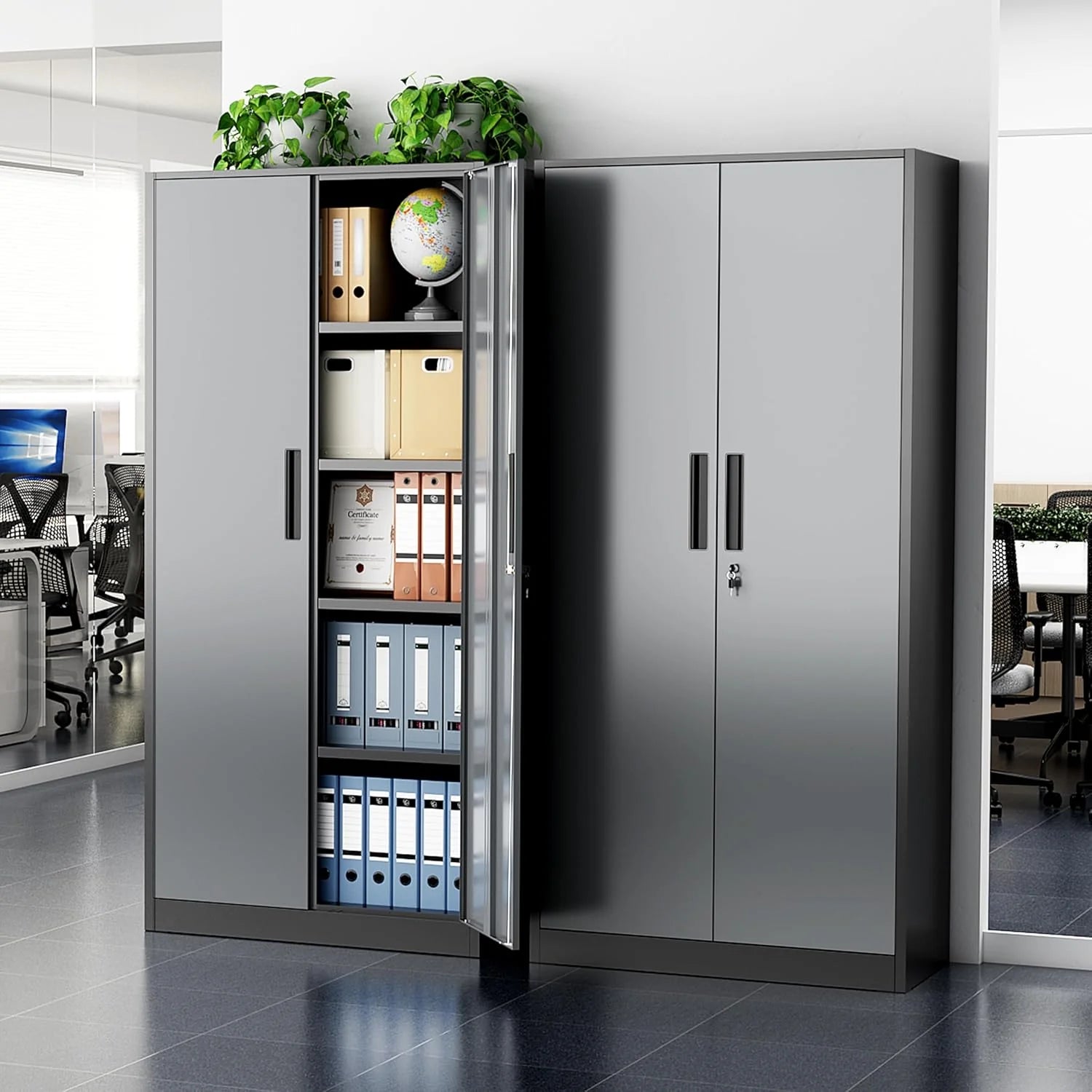 Greenvelly Metal Storage Cabinet, 72" Black Locking Metal Cabinet with 2 Doors and 4 Adjustable Shelves, Lockable Garage Storage Cabinets for Home Office, Garage, Kitchen, Living Room