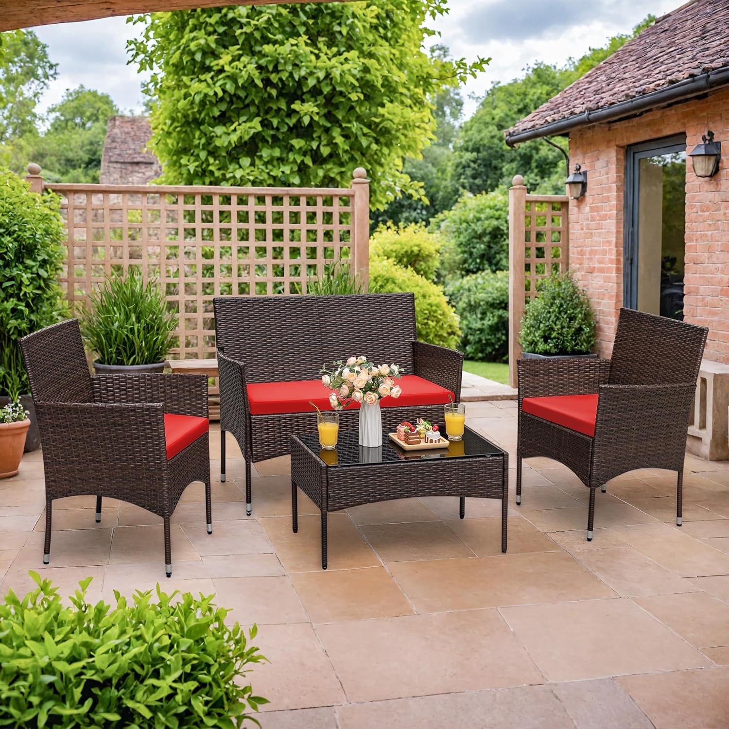 Homall 4-piece outdoor patio furniture set rattan chair wicker set