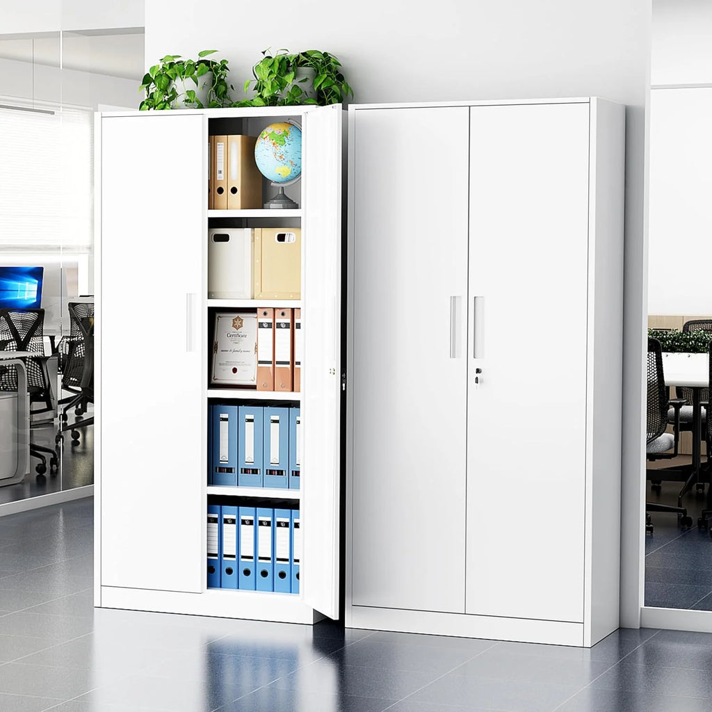 Greenvelly Metal Storage Cabinet, 72" Black Locking Metal Cabinet with 2 Doors and 4 Adjustable Shelves, Lockable Garage Storage Cabinets for Home Office, Garage, Kitchen, Living Room