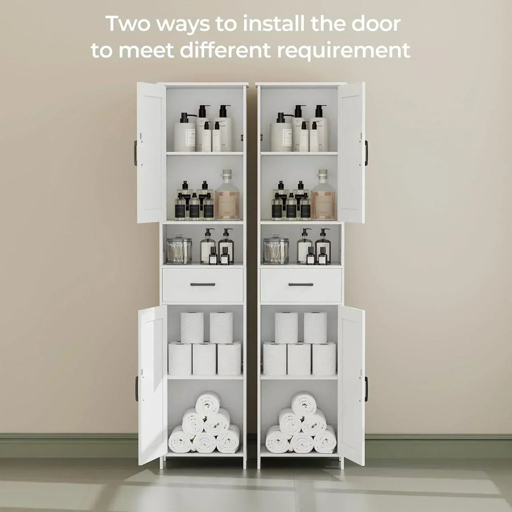 Homhedy 67" H Tall Bathroom Storage Cabinet with 2 Barn Doors and 1 Drawer Narrow Storage Unit
