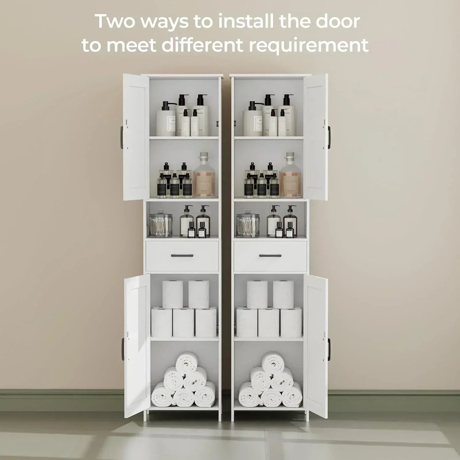 Homhedy 67" H Tall Bathroom Storage Cabinet with 2 Barn Doors and 1 Drawer Narrow Storage Unit