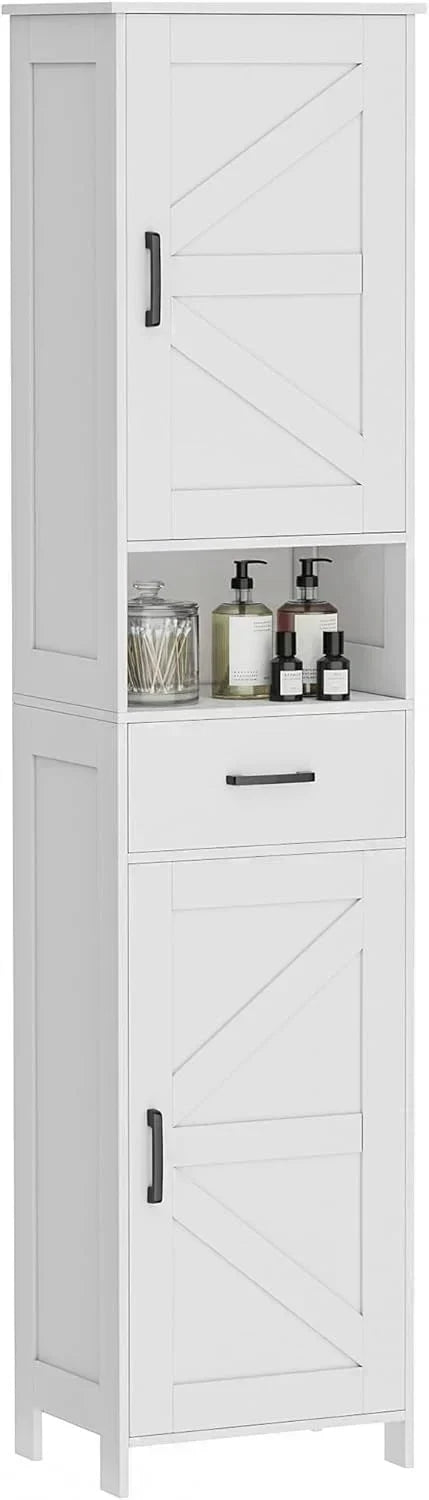 Homhedy 67" H Tall Bathroom Storage Cabinet with 2 Barn Doors and 1 Drawer Narrow Storage Unit