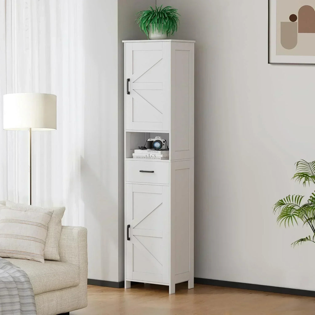 Homhedy 67" H Tall Bathroom Storage Cabinet with 2 Barn Doors and 1 Drawer Narrow Storage Unit