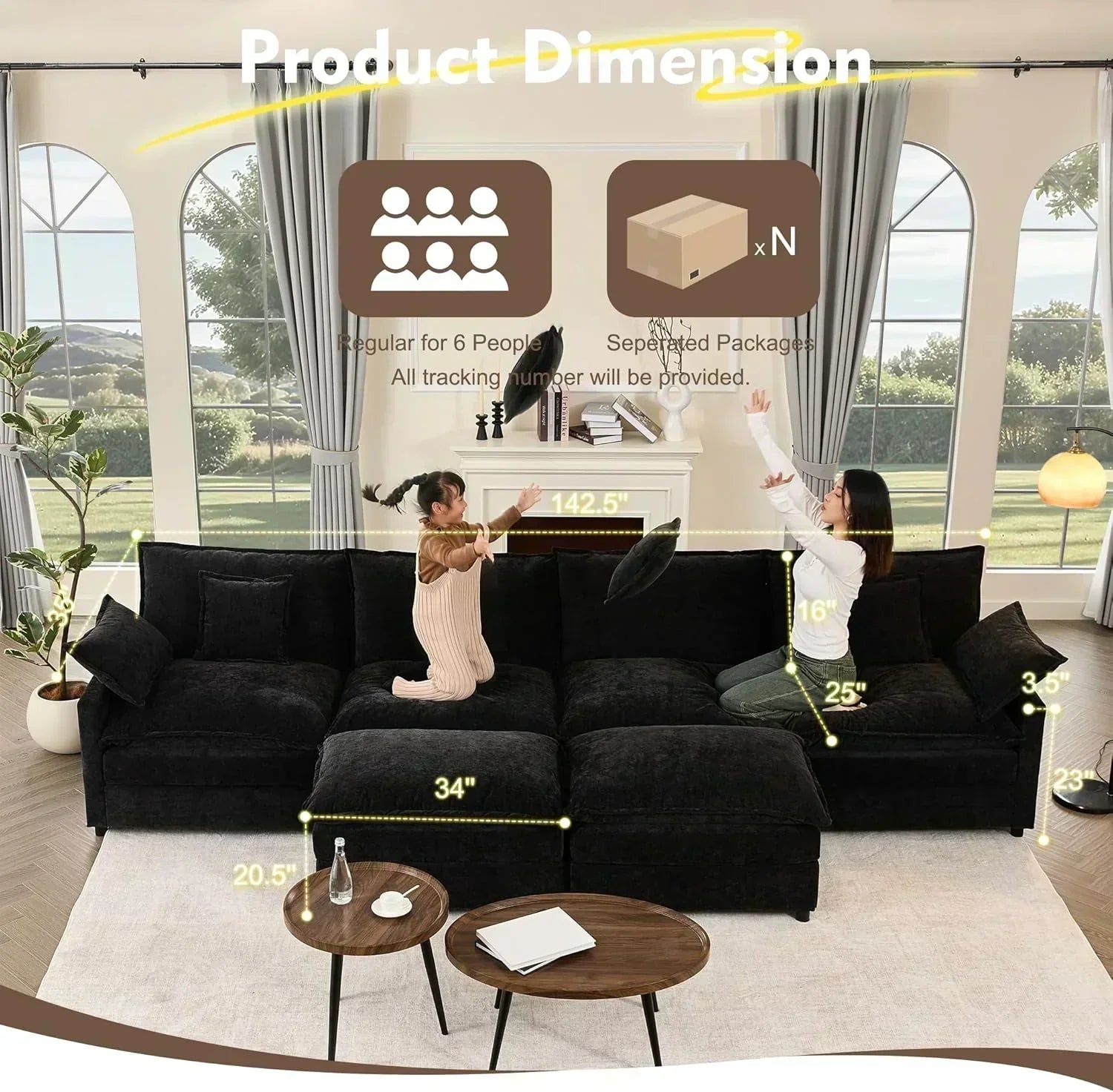 108" U-shaped sofa modular sofa three-seater comfortable cloud sofa