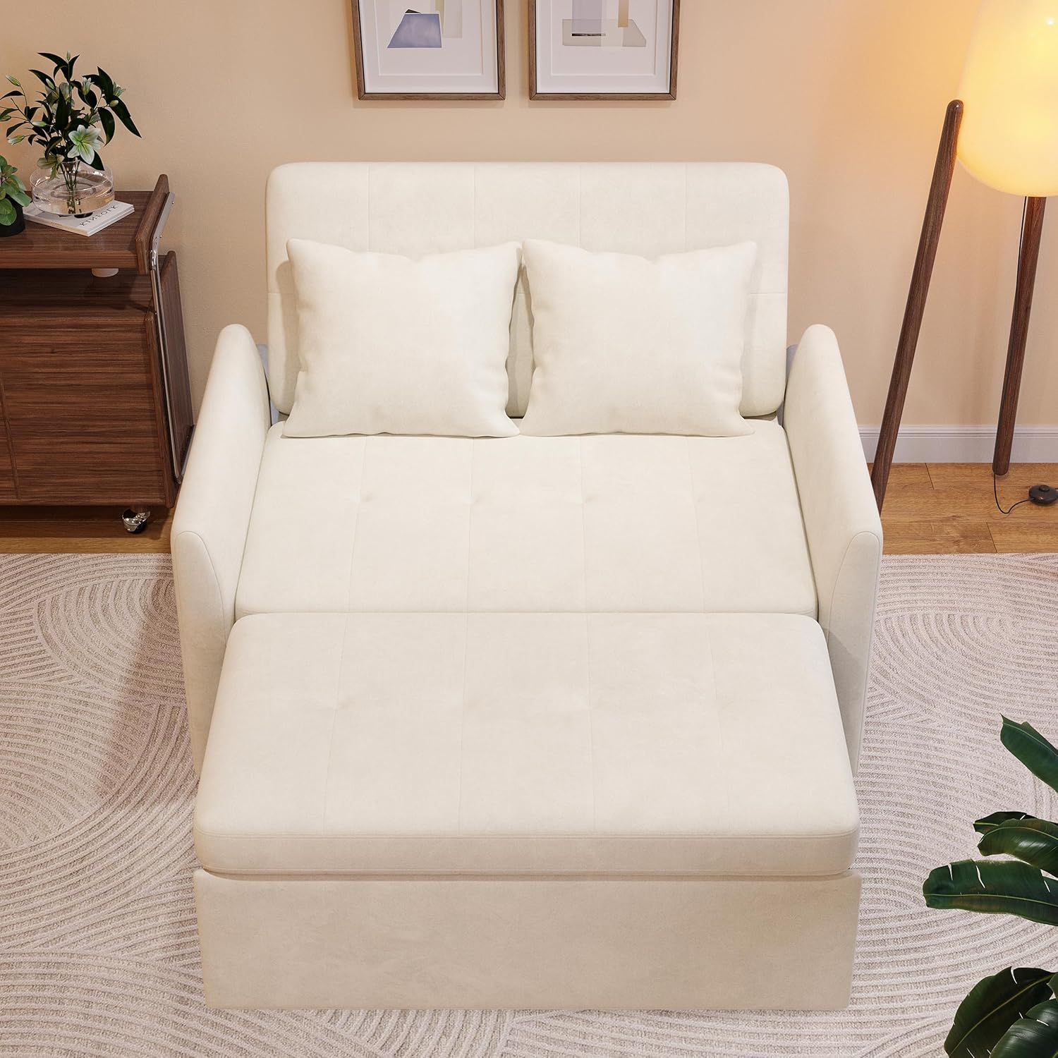 Sleeper Sofa Bed, 3 in 1 Convertible Sleeper Couch Bed Pull Out, Small Loveseat Sofa, Futon Sofa Bed Full Size, 46" Velvet Love Seat