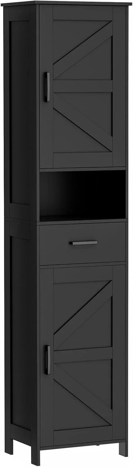 Homhedy 67" H Tall Bathroom Storage Cabinet with 2 Barn Doors and 1 Drawer Narrow Storage Unit