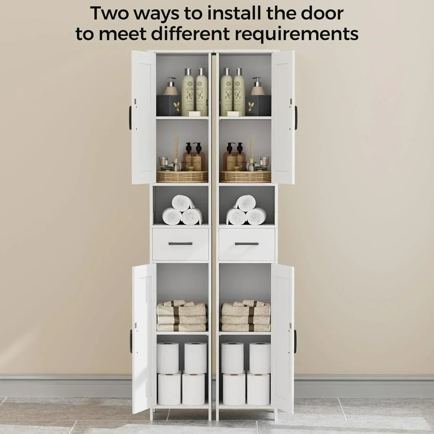Homhedy 67" H Tall Bathroom Storage Cabinet with 2 Barn Doors and 1 Drawer Narrow Storage Unit