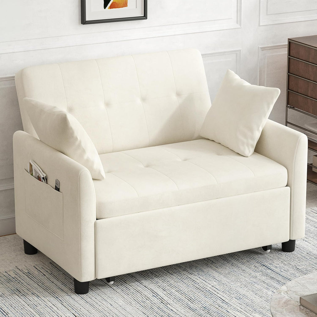 Sleeper Sofa Bed, 3 in 1 Convertible Sleeper Couch Bed Pull Out, Small Loveseat Sofa, Futon Sofa Bed Full Size, 46" Velvet Love Seat