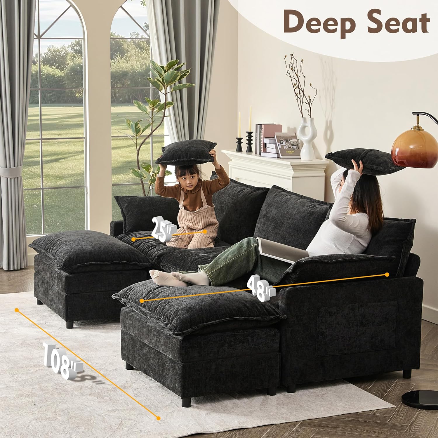 108" U-shaped sofa modular sofa three-seater comfortable cloud sofa