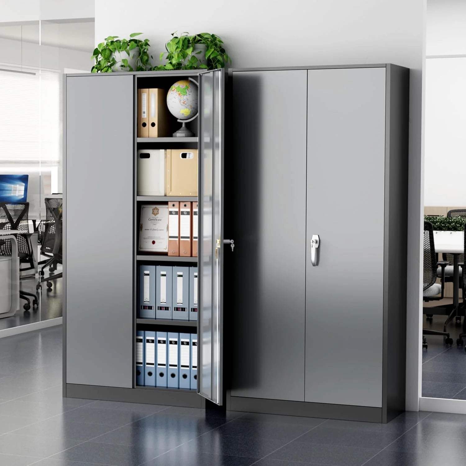 Greenvelly Metal Storage Cabinet, 72" Black Locking Metal Cabinet with 2 Doors and 4 Adjustable Shelves, Lockable Garage Storage Cabinets for Home Office, Garage, Kitchen, Living Room