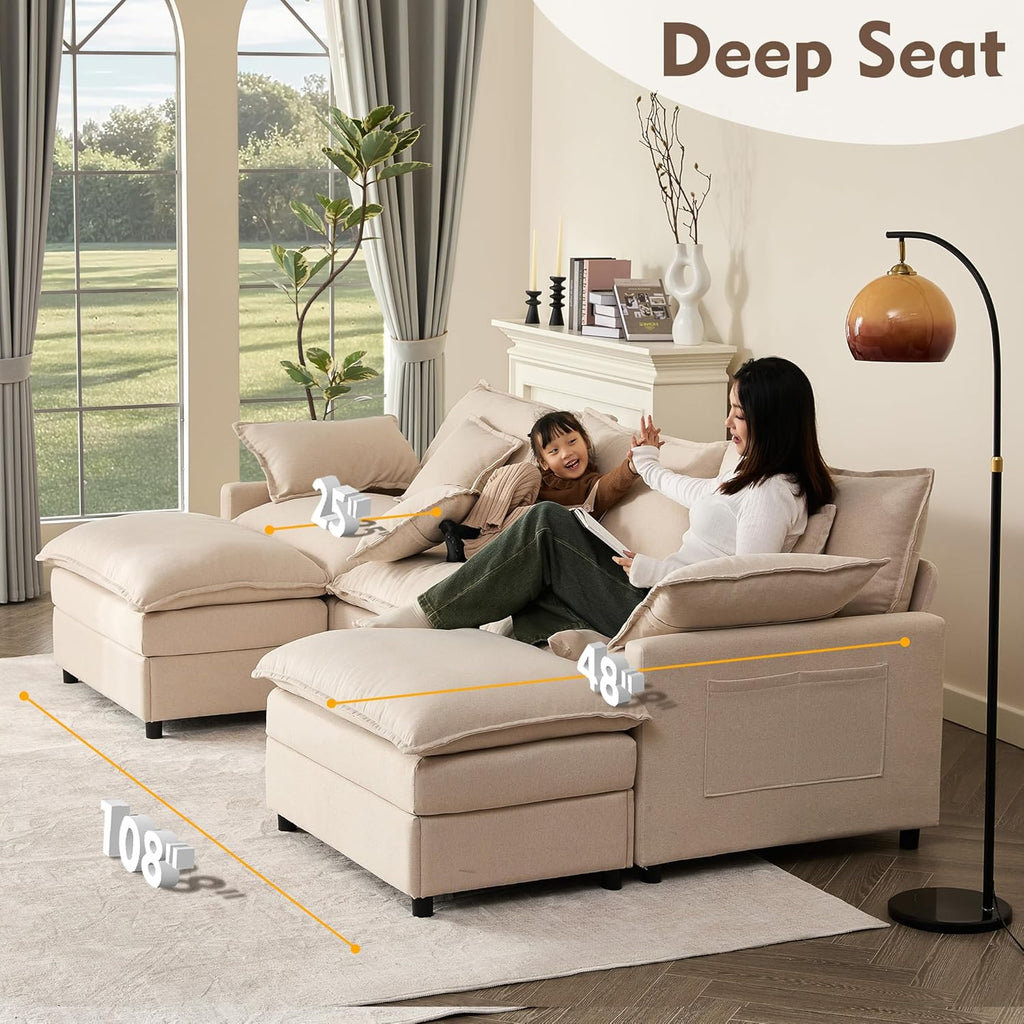 108" U-shaped sofa modular sofa three-seater comfortable cloud sofa