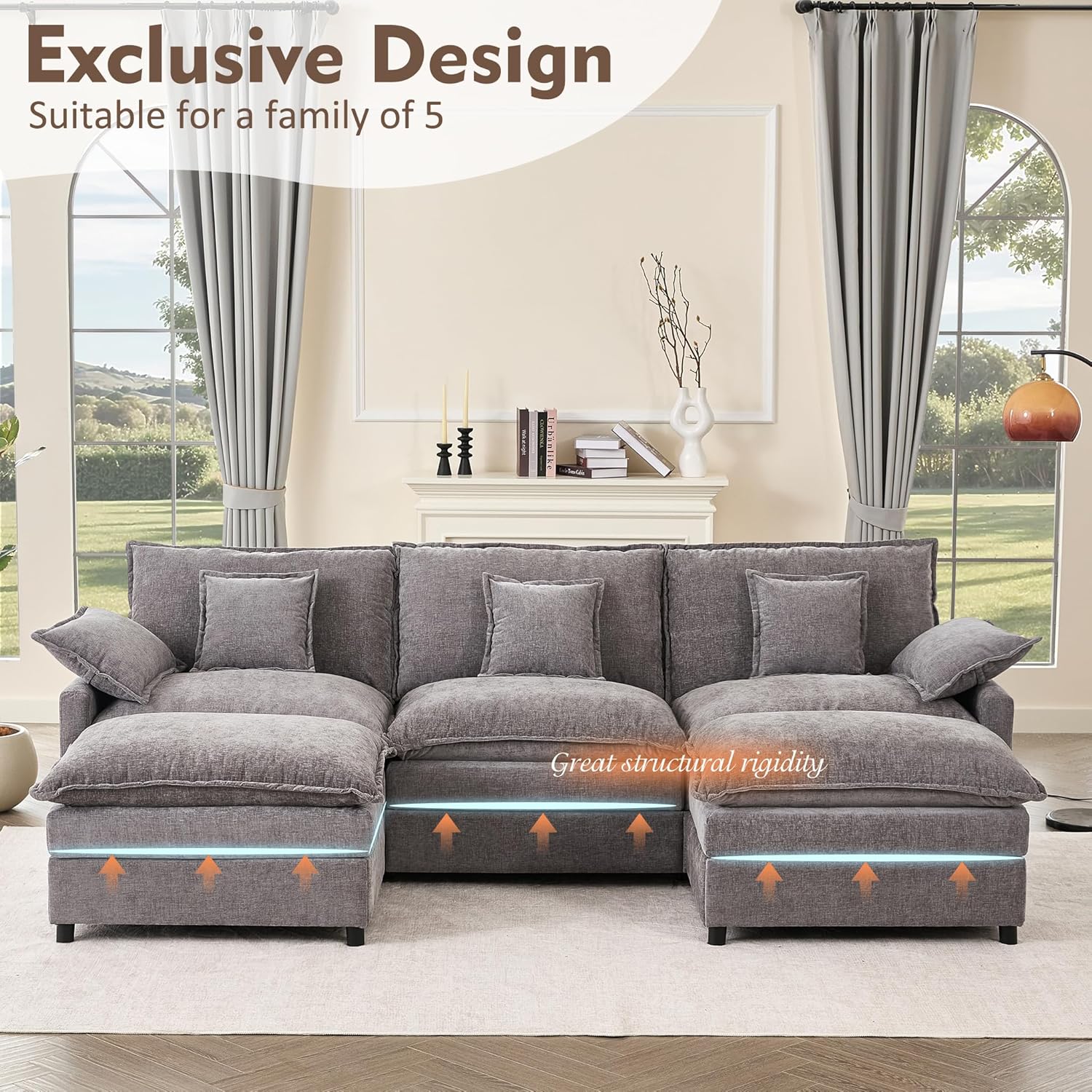 108" U-shaped sofa modular sofa three-seater comfortable cloud sofa