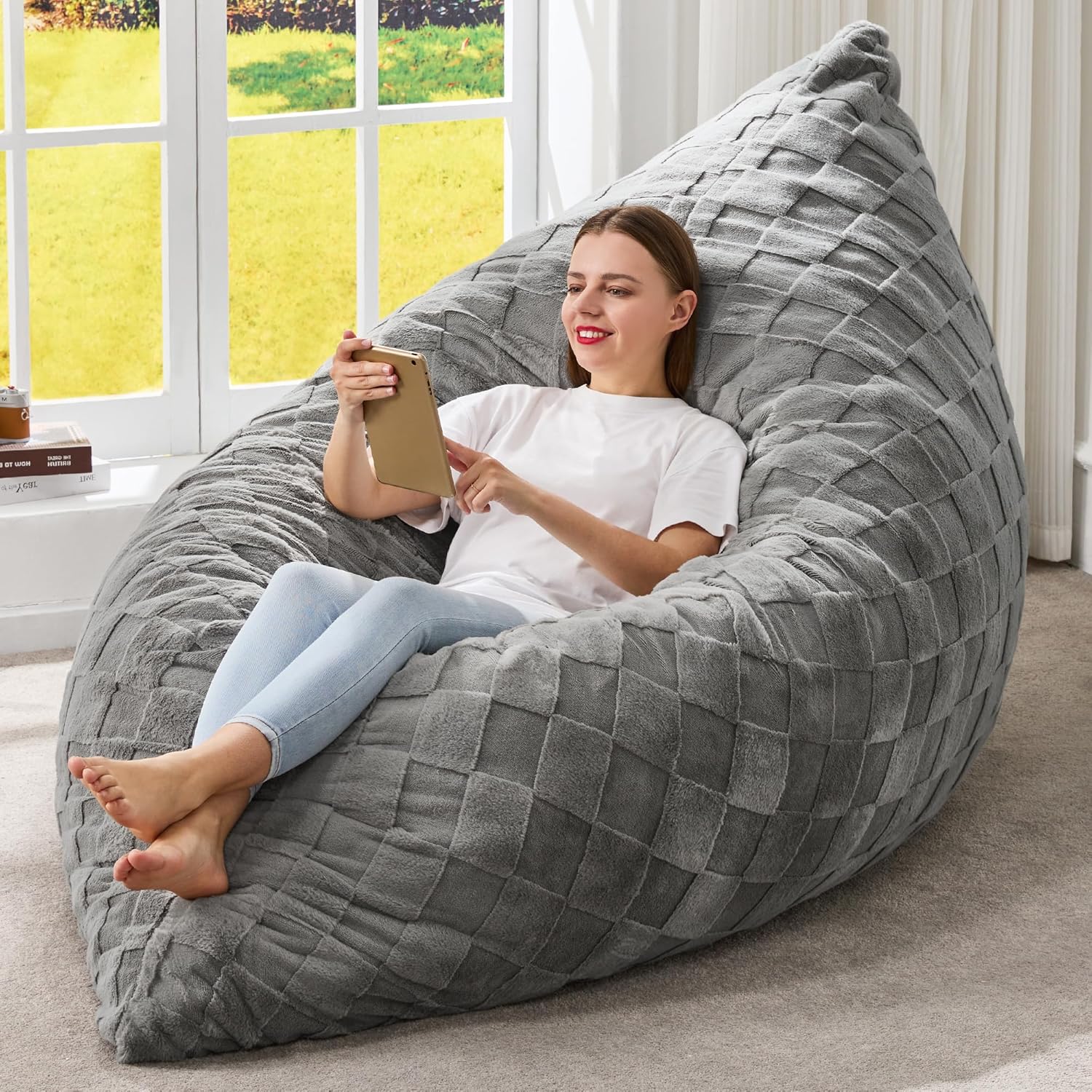 Hobestluk 3 in 1 Bean Bag Chair Giant Bean Bag Chairs Convertible Bean Bag Floor Cushion
