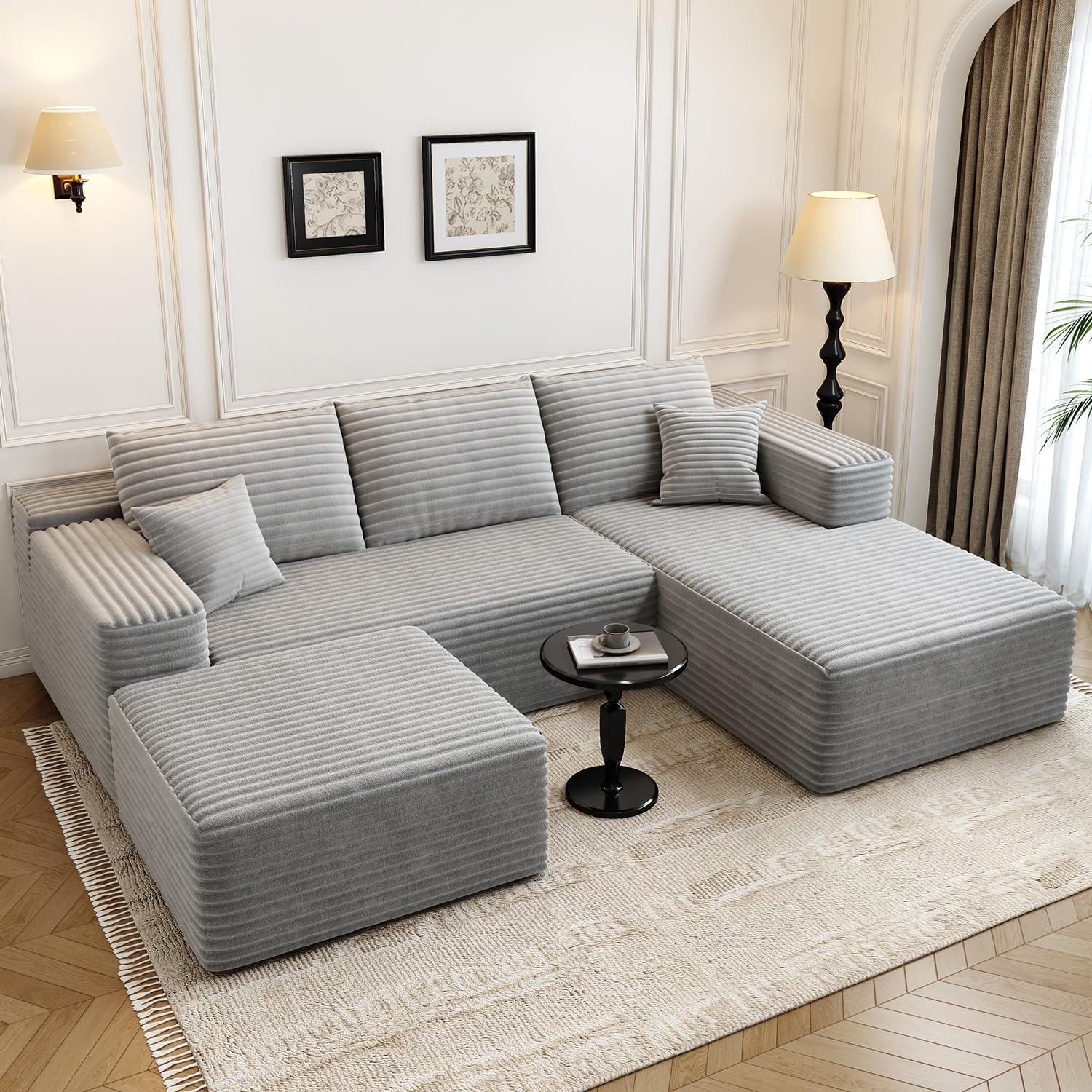 107.5 inch Cloud Modular Sectional Sofa with L-Shaped Chaise Lounge, Modern Minimalist Upholstered Sofa Deep Seating Corner Sofa