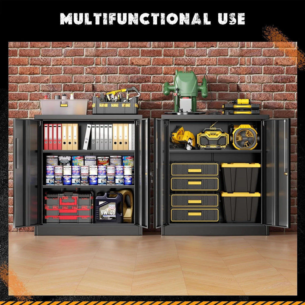 Greenvelly Metal Storage Cabinet, 72" Black Locking Metal Cabinet with 2 Doors and 4 Adjustable Shelves, Lockable Garage Storage Cabinets for Home Office, Garage, Kitchen, Living Room