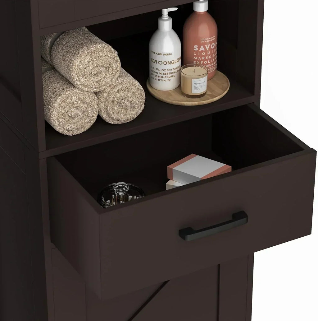 Homhedy 67" H Tall Bathroom Storage Cabinet with 2 Barn Doors and 1 Drawer Narrow Storage Unit