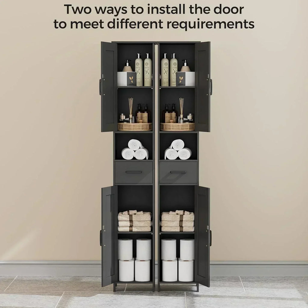 Homhedy 67" H Tall Bathroom Storage Cabinet with 2 Barn Doors and 1 Drawer Narrow Storage Unit